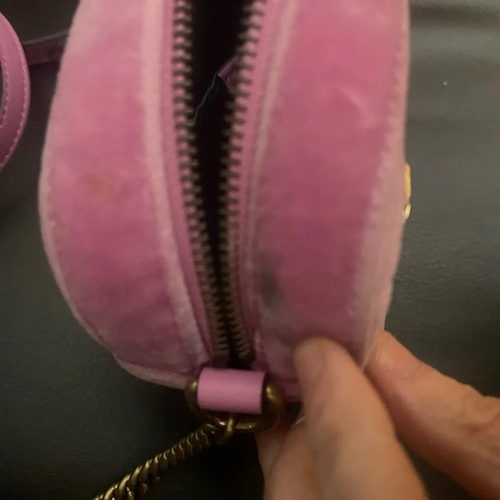 Gucci Pink Velvet Marmont Mini Crossbody Bag with Gold and Crystal Details